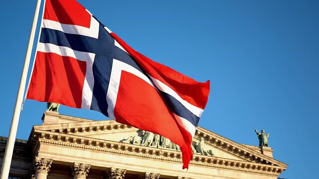 Norway Flag Waving Building 12.