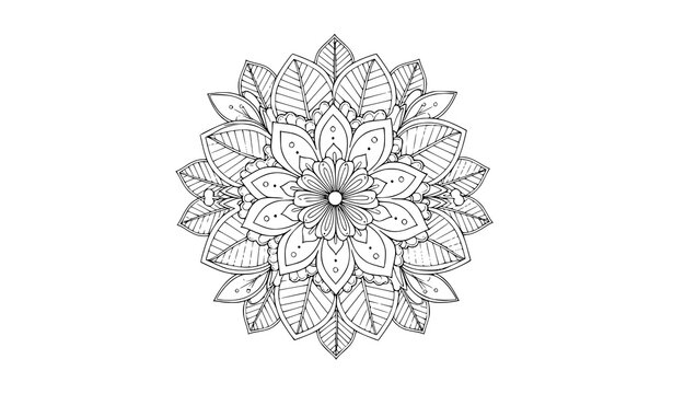 Flower mandala split pattern ethnic henna mehndi tattoo line art vector illustration