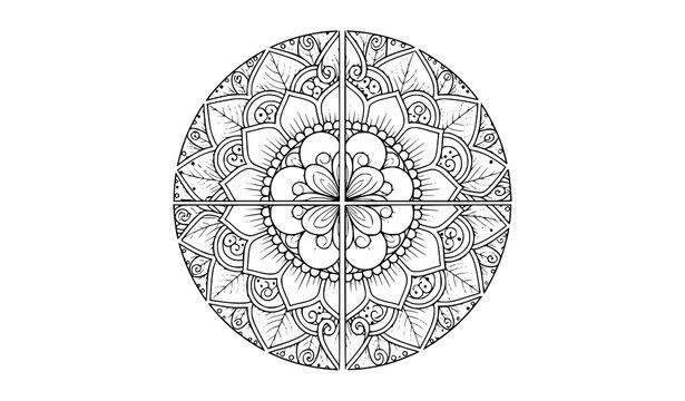 Decorative flower mandala split pattern henna mehndi tattoo line art vector illustration