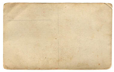 Wallpaper background of vintage beige postcard back with aged paper texture and worn corners © macondos