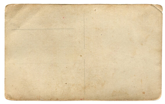 Wallpaper background of vintage beige postcard back with aged paper texture and worn corners