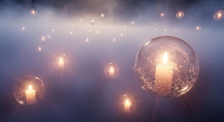 Obraz premium Floating Candles in Bubbles - A Dreamy and Ethereal Scene.