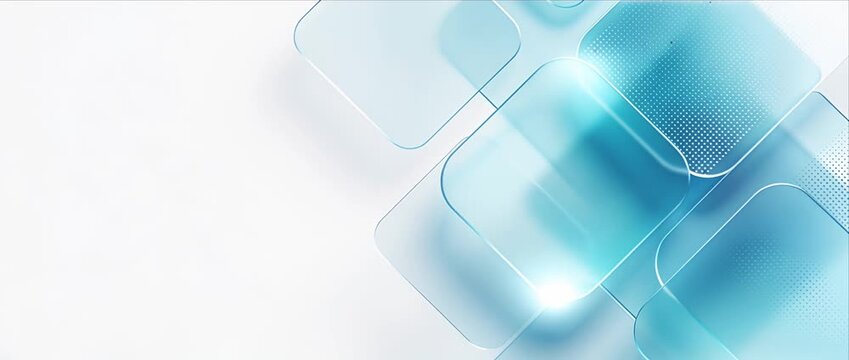 Minimal background abstract glass square shape blue gradient light glow technology design with transparent overlapping squares modern futuristic clean geometric blur style concept