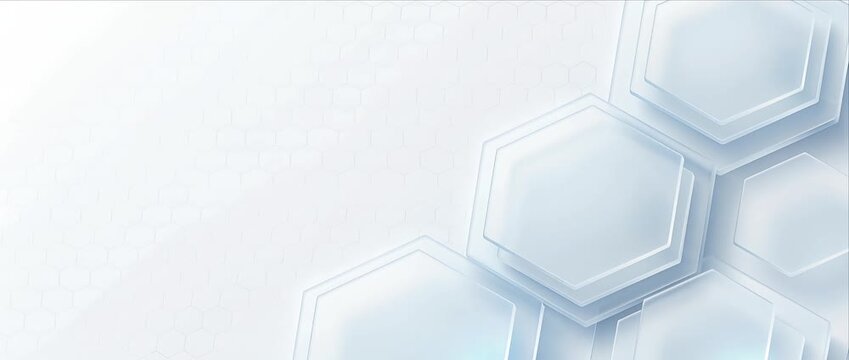 Modern hexagon abstract background minimal technology white blue clean geometric design, futuristic digital pattern with soft light, smooth elegant corporate style and calm white and blue tone feeling