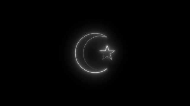 Glowing Crescent Moon and Star Symbol on Black Background Ramadan Islamic Decoration glowing symbol