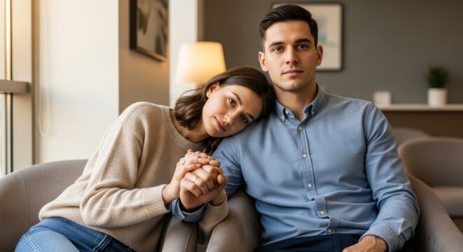Love's Embrace: A tender moment shared by a couple as they sit close, their connection palpable and intimate. The image speaks volumes about companionship and mutual support.