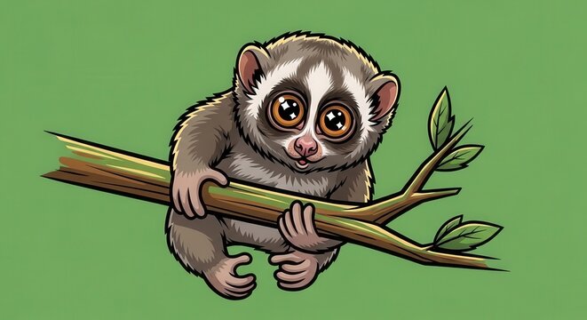 Adorable Baby Monkey Clinging to Tree Branch in a Lush Green Environment