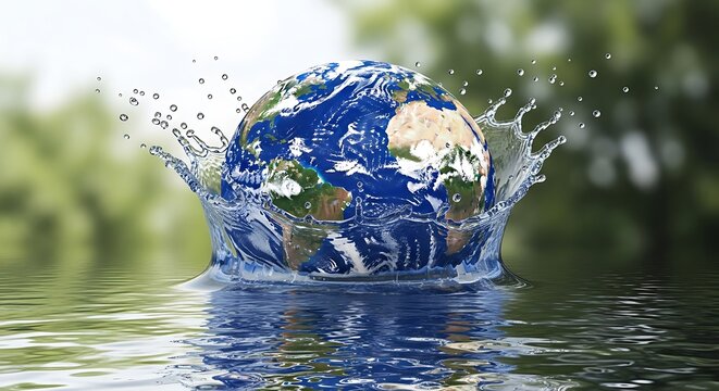 World water day earth globe splashing in ocean water conservation