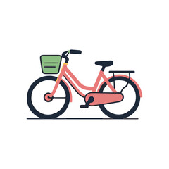 Fototapeta premium Illustration of a woman's bicycle with a basket, minimalist 3D flat design, pastel colorful vector