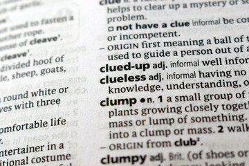 English Dictionary Page Close Up With The Word Transcription Of -clueless