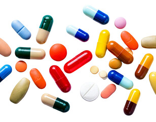 Colorful pills and capsules isolated PNG, pharmaceutical medication for healthcare an 