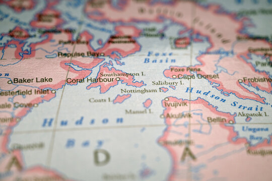 Salisbury Island Nunavut Canada Close Up Macro World Map Bokeh Background Geographic Image