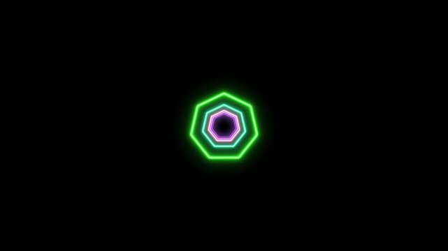 Multiple color octagon moving ring expanding in the black background