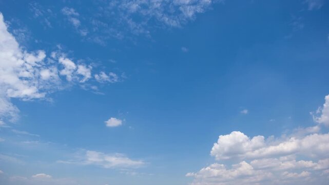 Captivating timelapse stock video of clear blue skies,Panoramic view of clear blue sky and clouds, Blue sky background with tiny clouds. White fluffy clouds in the blue sky.
