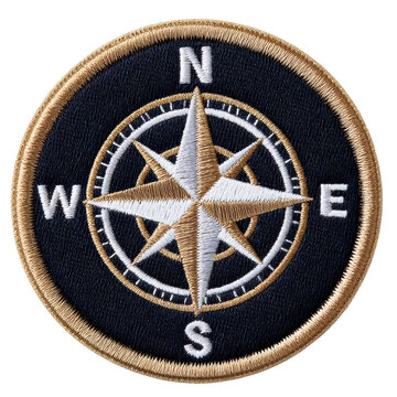 Embroidery compass patch with gold and white nautical star for outdoor style