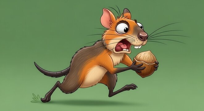 Animated Fearful Mouse Holding a Cheeseball in a Cartoon Style Scene