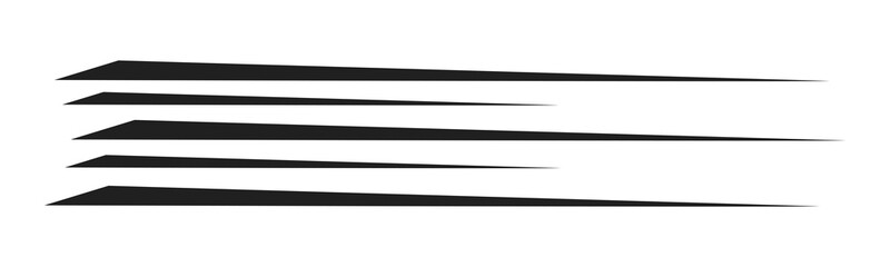 Fototapeta premium Five black speed lines shape or dashes minimalistic design on transparent background