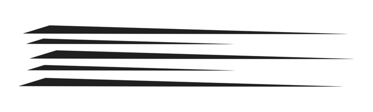 Five black speed lines shape or dashes minimalistic design on transparent background