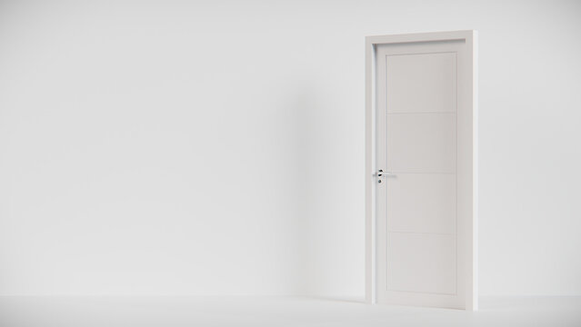 3D render of modern bedroom door with horizontal panels and metallic handle. Perfect for architectural catalogs, product visualization, interior design projects, and contemporary decor presentations.