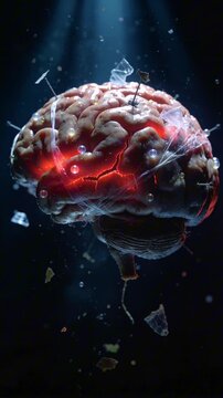 Microplastics Inside Human Brain. Concept Illustration of Plastic Pollution Impact on Brain Health and Vascular Dementia Risk