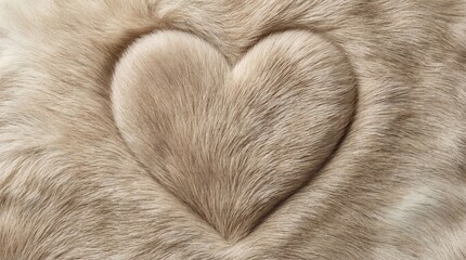 Obraz premium Beige soft fur with a heart shape on it for love associated with milk coffee, body and skin care, luxury home décor and other concepts 
