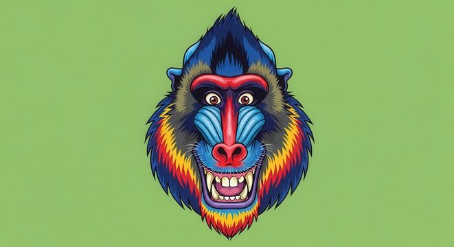 Colorful Illustrated Face of a Monkey with Bright Expressions and Artistic Details