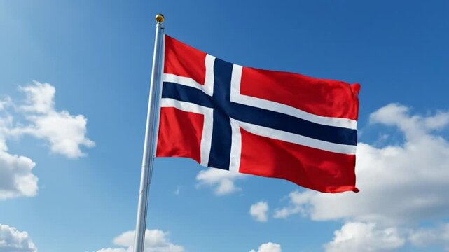 Norway Flag Waving Sky 5.