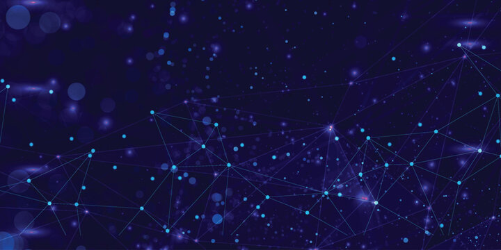 Abstract blue particle network background with glowing dots and connecting lines, futuristic digital data, science and technology wallpaper