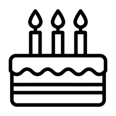 Obraz premium Black and white line art icon of a birthday cake with three lit candles