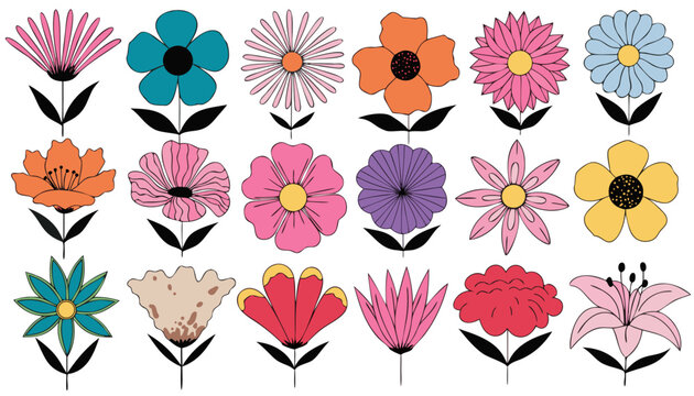 Gemini said

A vibrant collection of nature-inspired floral icons and vector illustrations featuring pink roses, yellow daisies, and summer blossoms in a seamless spring pattern design for decorative 