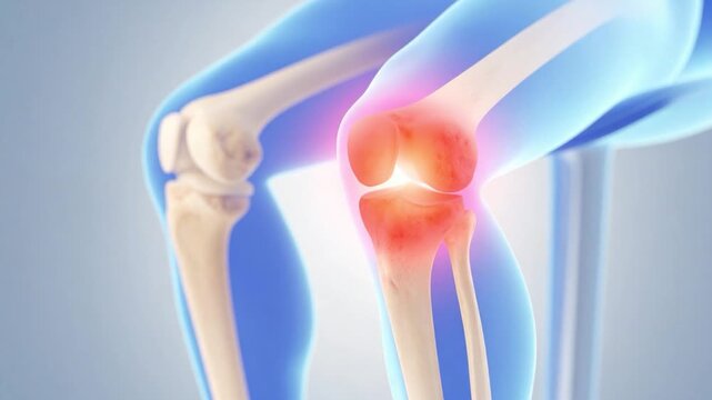 膝の関節痛を表現した人体解剖3Dレンダリング