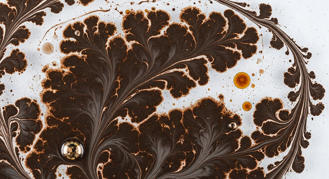 Abstract Brown Fluid Art with Intricate Dendritic Fractal Patterns and Organic Fern-Like Structures