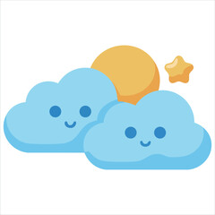Obraz premium Emotional weather forecast with cute sun and happy clouds vector