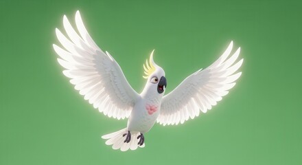 Fototapeta premium Graceful White Cockatoo in Flight Against Soft Green Background