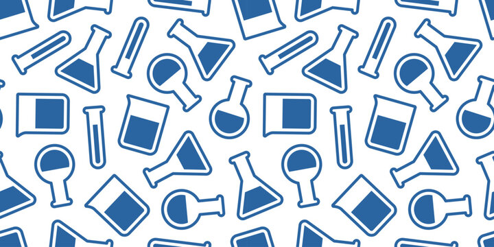 科学の実験器具のアイコンのシームレス背景画像。（Seamless background image of science lab equipment icons.）

