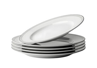 A stack of white plates with a silver rim isolated on transparent background