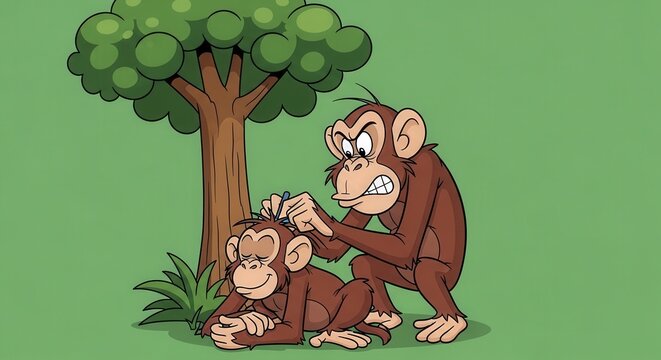 Cartoon Monkeys Engaged in Playful Interaction in Jungle Scene