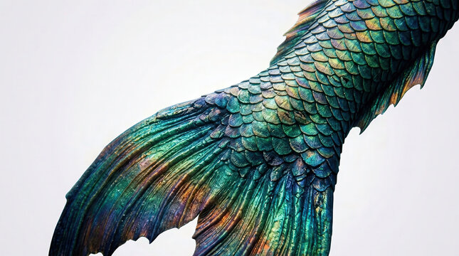 Close-up of a Colorful Fish Tail with iridescent scales showcasing vibrant hues and intricate textures