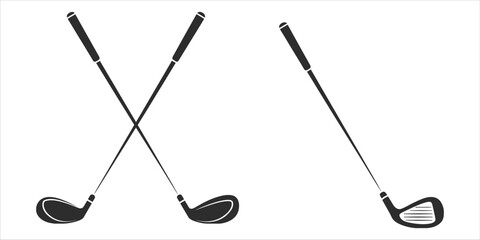 Two Golf Clubs Crossed and One Golf Club Standing Isolated on White Background Keywords: golf, club, sport, equipment, game © ripon29