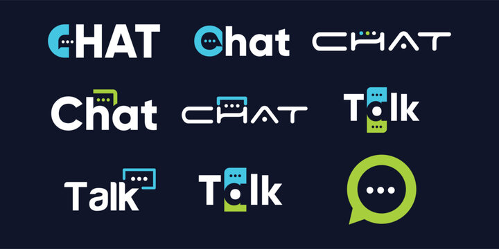 Modern Talk or Chat Wordmark Logo Design Set for Communication and Messaging Branding