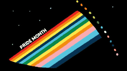 Retro Cosmic Rainbow Pride Month Poster with Vintage Space Theme Celebrating LGBTQ Equality, Diversity, and Pride Movement