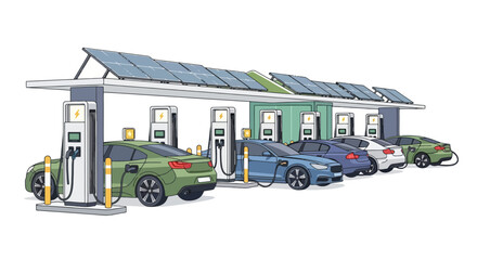 Obraz premium Electric cars at charging station.