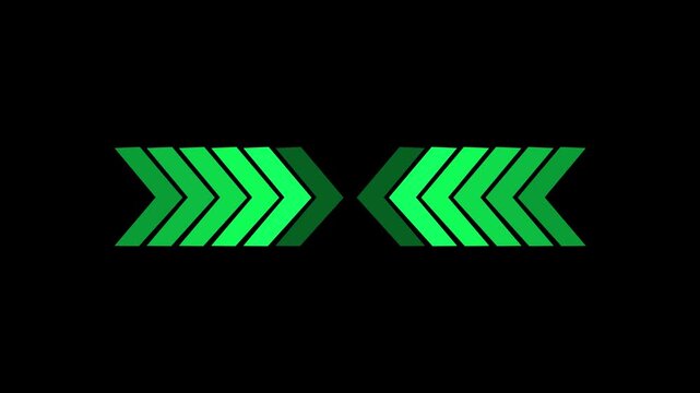 Minimal abstract chevron arrow pattern pointing toward the center with gradient grayscale tones on a black background, representing direction, motion, focus, and modern technology design.