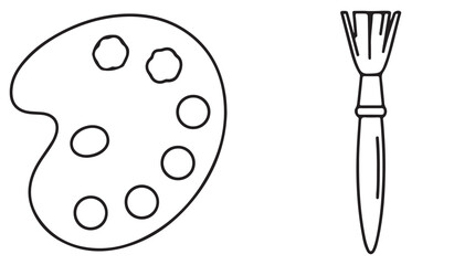 Obraz premium A simple line drawing of a paint palette and brush on a white background