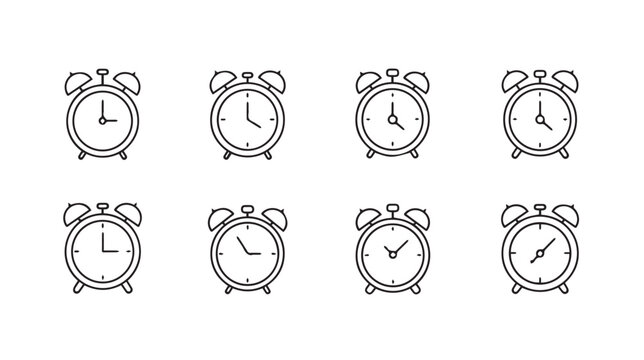 Alarm Clocks Collection Time Measurement Retro Style Simple Line Art