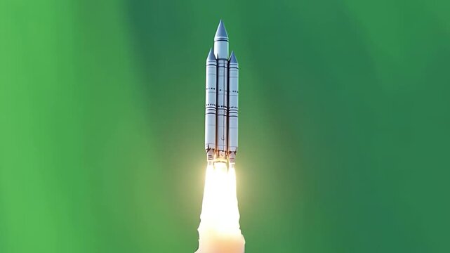 Rocket&nbsp; depicting a powerful launch with a modern space vehicle lifting off from a gantry structure. This dynamic graphic design symbolizes innovation, ambition, technology, future exploration, scient