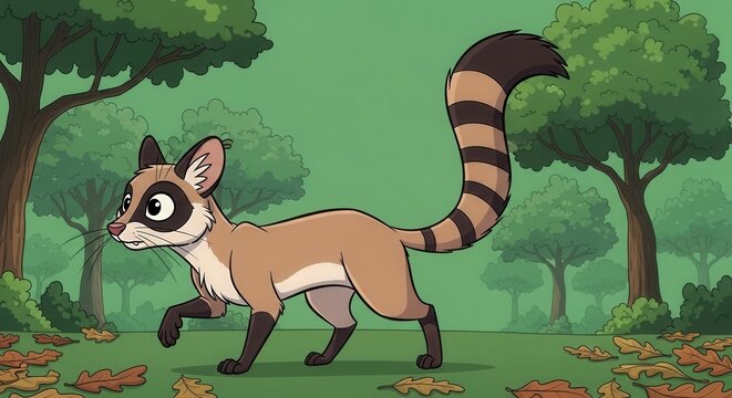 Cute Raccoon Walking Through Forest Under Green Canopy in Natural Environment
