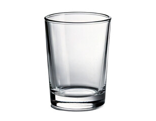 Isolated, empty glass tumbler beverage container for drinking transparent glassware