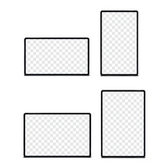 Fototapeta premium Digital tablet with blank transparent screen. Front view. Realistic vector mockup set. Empty display. 3d mock-up. Easy editable template for design