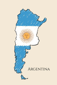 Argentina Map Sketch - hand drawn Argentine flag illustration